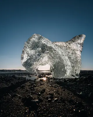 Diamond Beach in Iceland with ice chunks on the black sand.