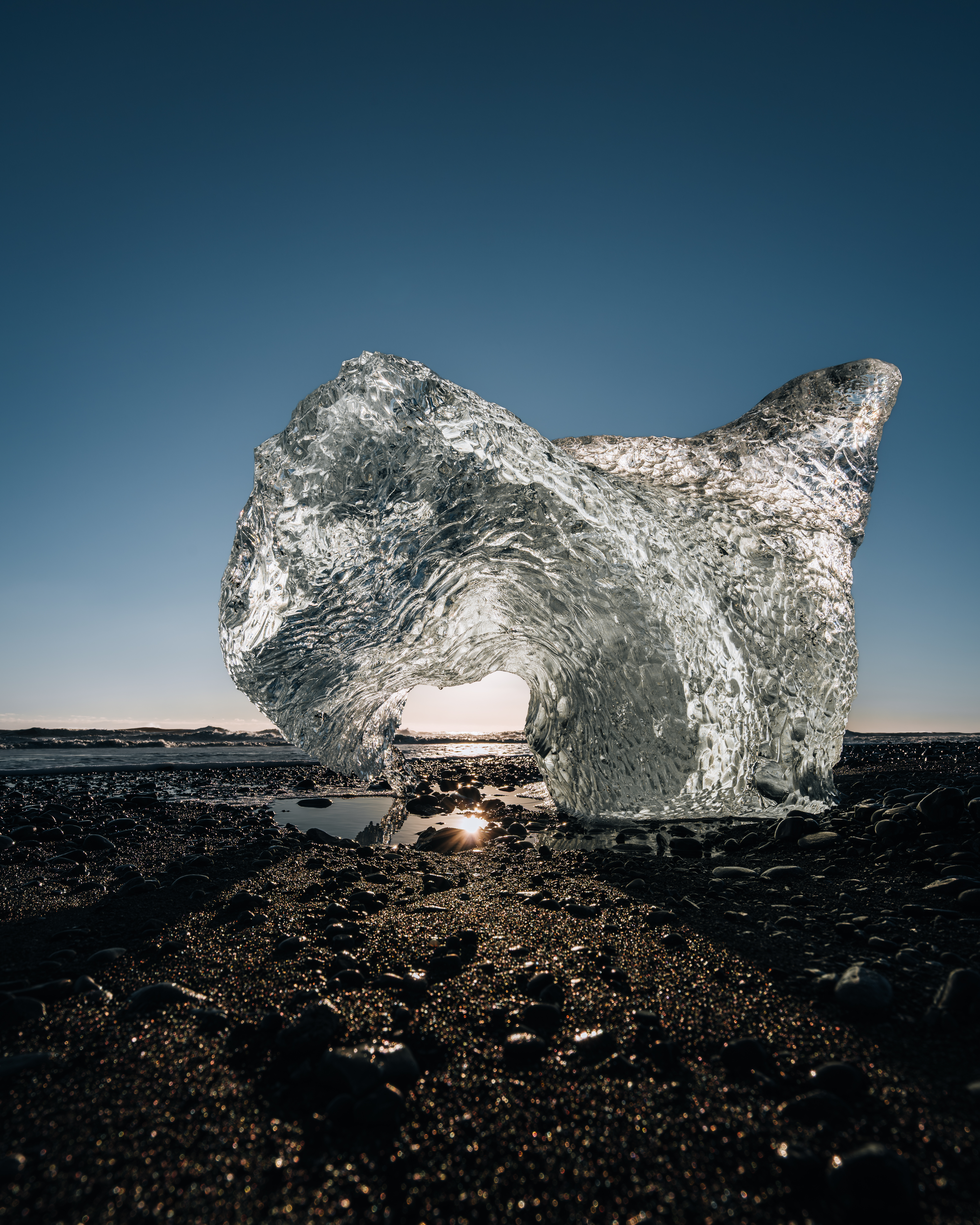 Diamond Beach in Iceland with ice chunks on the black sand.